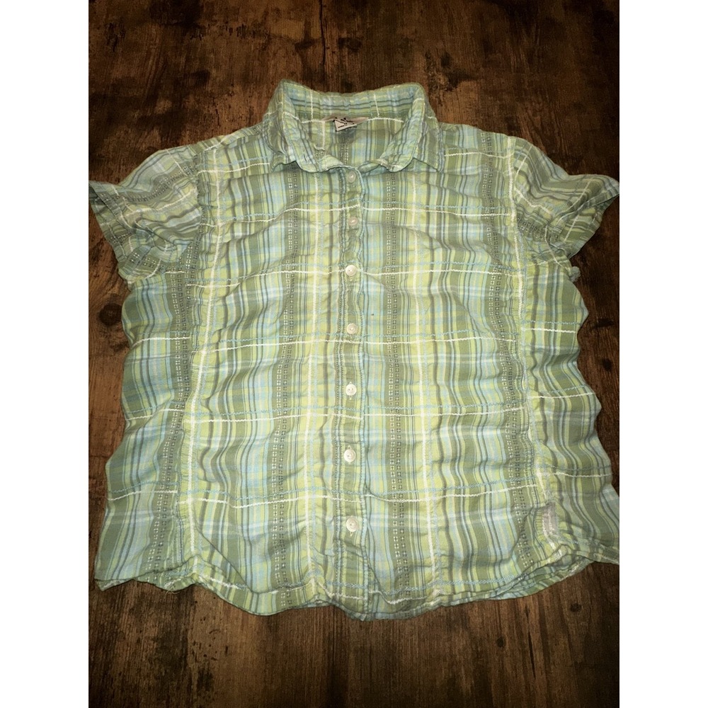 Woolrich Women's Plaid Seersucker Short Sleeve Button Up Shirt - Medium #322